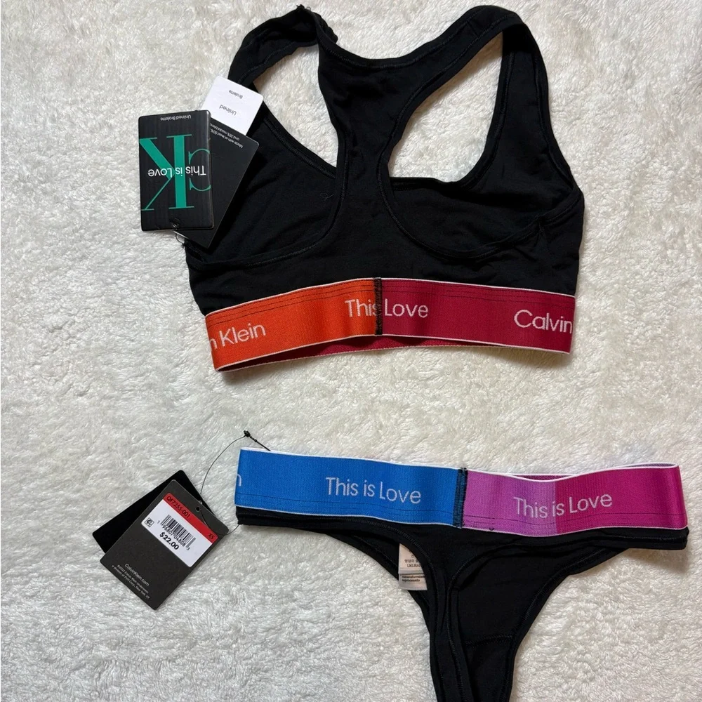 Calvin Klein This is Love Black Sports Bra and Thong Set with Vibrant Waistband - Picture 4 of 4